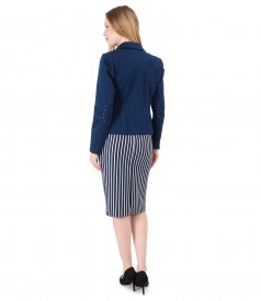 Pencil dress with stripes and textured cotton jacket