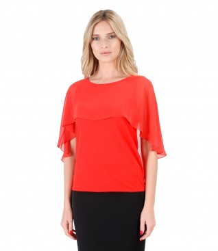 Elegant blouse with veil cape and button on the back
