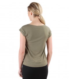 Elastic jersey t-shirt with veil trim