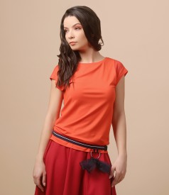 Elastic jersey t-shirt with veil trim