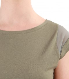 Elastic jersey t-shirt with veil trim