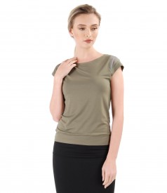 Elastic jersey t-shirt with veil trim