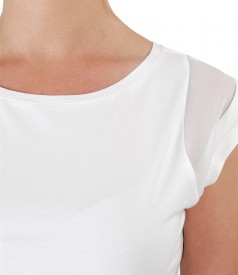Elastic jersey t-shirt with veil trim