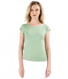 Elastic jersey t-shirt with veil trim