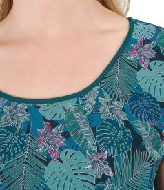 Elastic jersey blouse with floral print