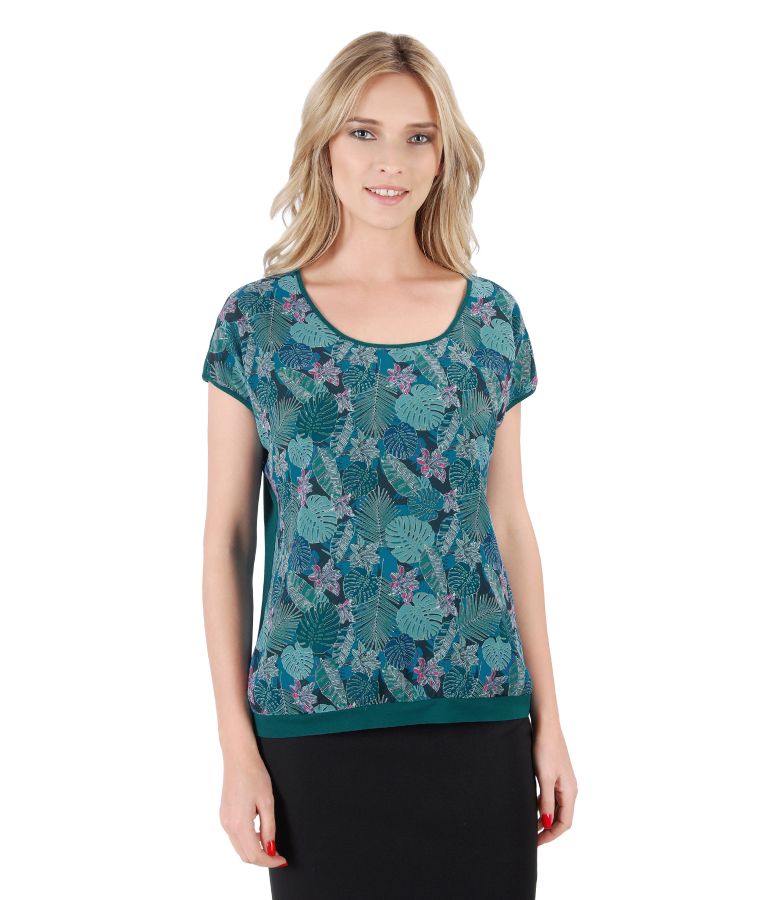 Elastic jersey blouse with floral print