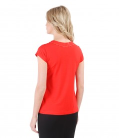 Elastic jersey t-shirt with trim on decolletage