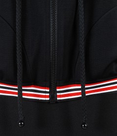 Jersey parka with multicolor elastic trim