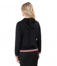 Jersey parka with multicolor elastic trim