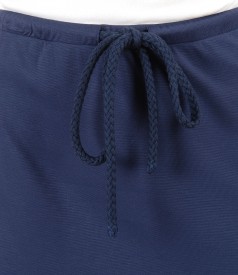 Elastic jersey midi skirt with side stripes trim