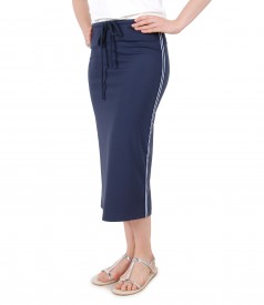 Elastic jersey midi skirt with side stripes trim