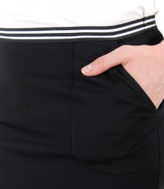 Jersey tapered midi skirt with elastic in stripes and pockets