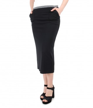 Jersey tapered midi skirt with elastic in stripes and pockets