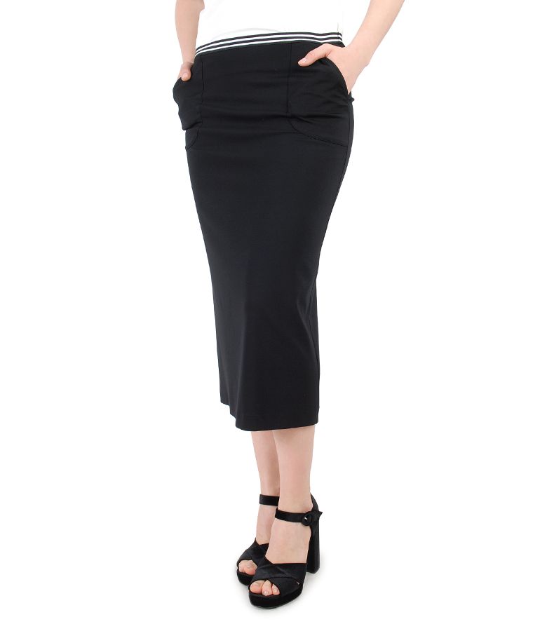 Jersey tapered midi skirt with elastic in stripes and pockets