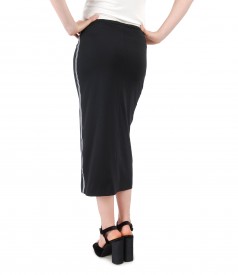 Elastic jersey midi skirt with side stripes trim