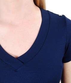 Elastic jersey blouse with V decolletage