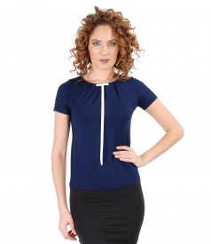 Elastic jersey blouse with bow on decolletage