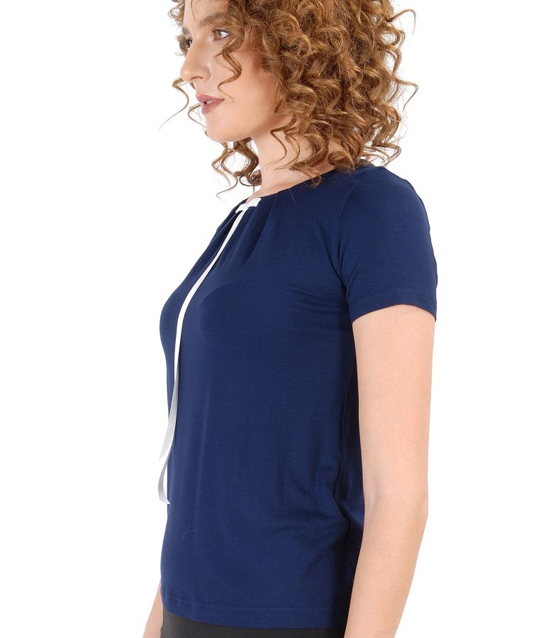 Elastic jersey blouse with bow on decolletage