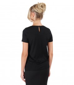 Elastic jersey blouse with bow on decolletage