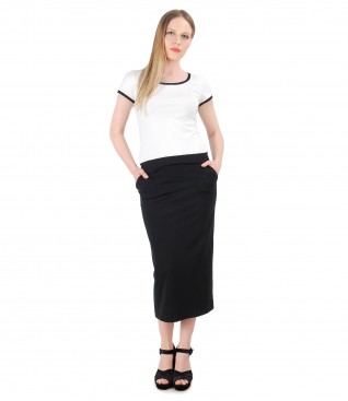 Elegant outfit with jersey skirt and t-shirt with short sleeve