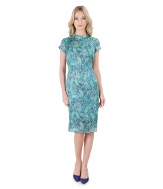 Paisley print silk dress with pearls