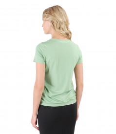 Elastic jersey blouse with V decolletage