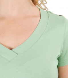 Elastic jersey blouse with V decolletage