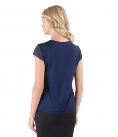 Elastic jersey blouse with trim and veil fins