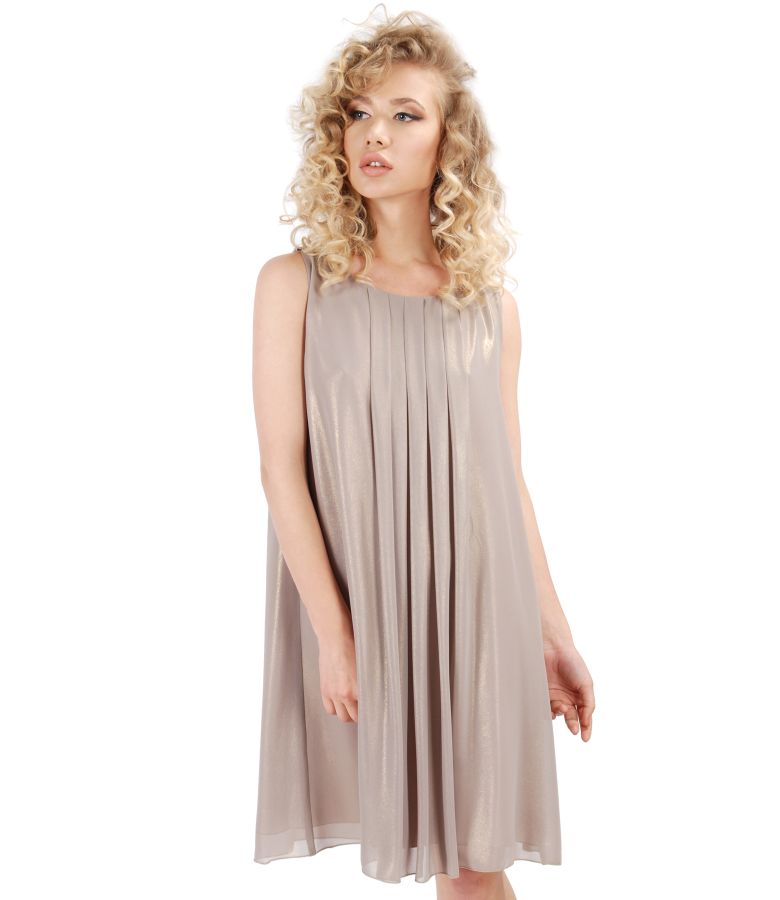 Evening veil dress with pearly effect and epaulettes embellished with crystals