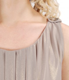 Evening veil dress with pearly effect and epaulettes embellished with crystals
