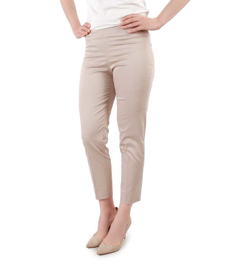 Elastic cotton skinny pants beige - YOKKO