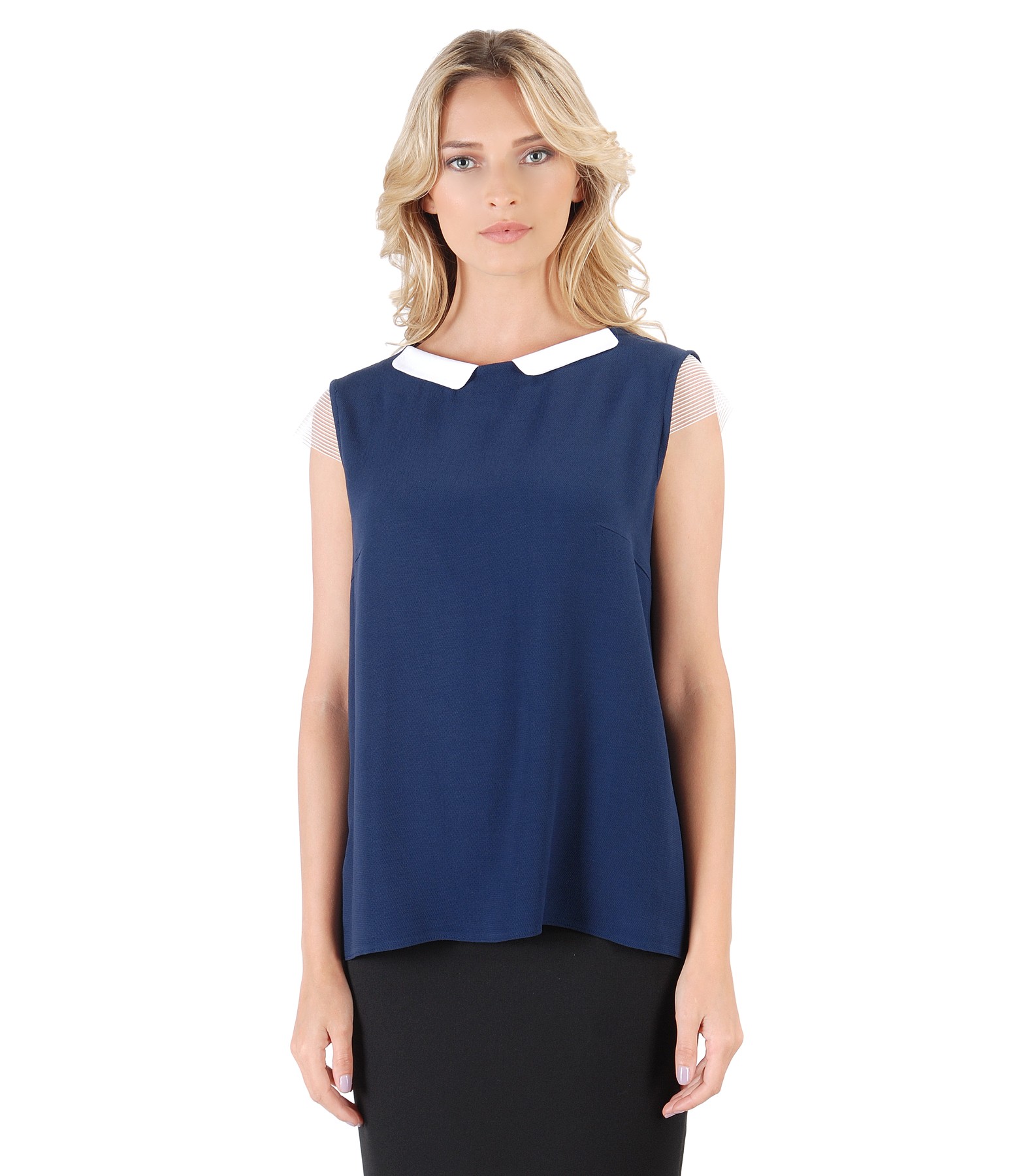 Elegant viscose blouse dark blue - YOKKO