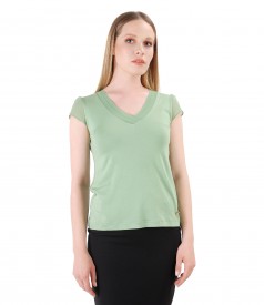 Elastic jersey blouse with trim and veil fins