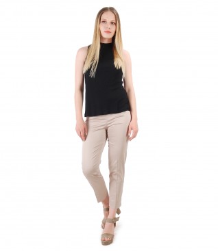 Ankle pants with jersey corduroy blouse without sleeves