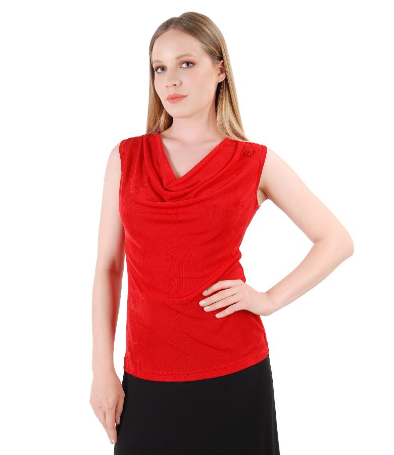 Uni jersey blouse embellished with crystals red - YOKKO