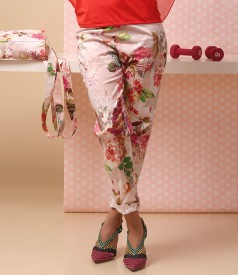 Ankle pants made of printed elastic cotton