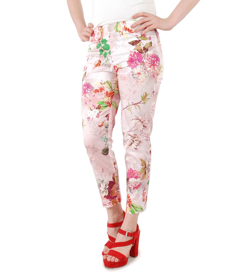 Ankle pants made of printed elastic cotton