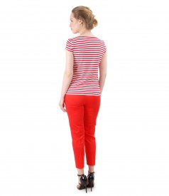 Elegant outfit with cotton ankle pants and jersey t-shirt with stripes