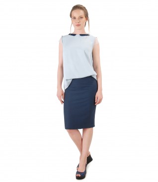 Office outfit with skirt and viscose blouse
