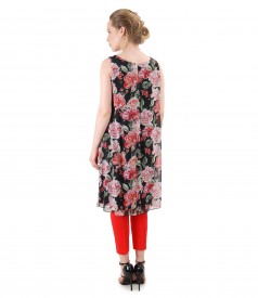 Veil dress with floral print and ankle pants