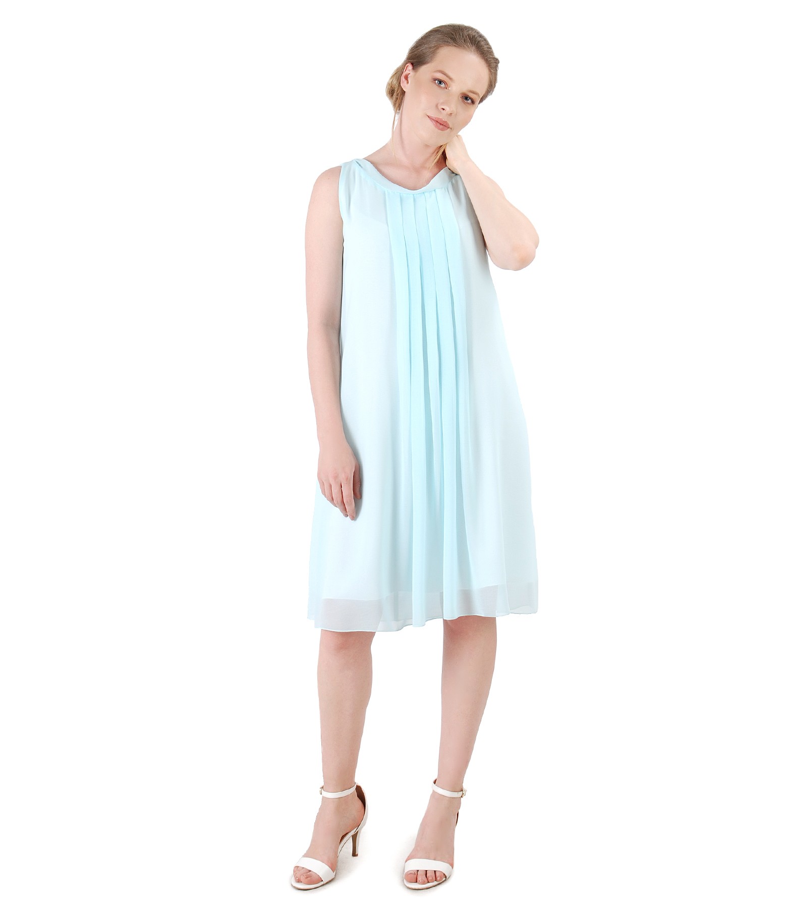 Veil dress with front folds blue - YOKKO