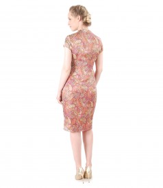 Paisley print silk dress with pearls