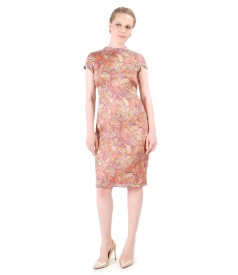 Paisley print silk dress with pearls