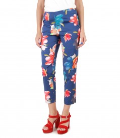 Ankle pants made of elastic cotton with floral print