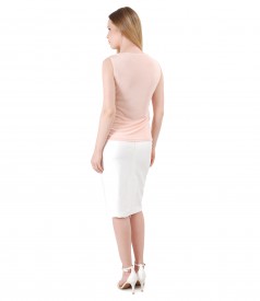 Elegant outfit with tapered viscose skirt and jersey blouse