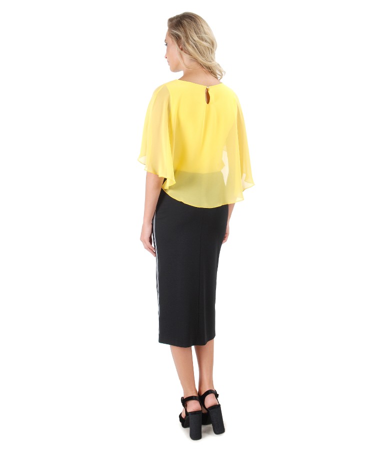 Jersey skirt and blouse with veil cape