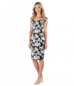 Cotton brocade dress with nude pearls on decolletage