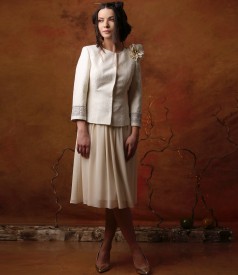 Elegant outfit with dress and jacket made of brocade with cotton