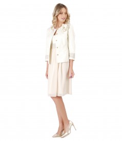 Elegant outfit with dress and jacket made of brocade with cotton