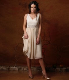 Dress with corsage made of brocade with cotton and golden thread